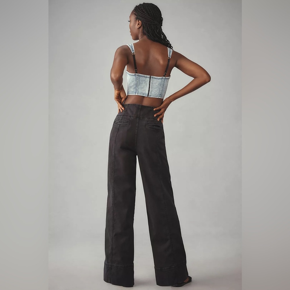 Pilcro Anthropologie Seamed Flare Black Pants 27 Hippie Retro High Waisted - Picture 2 of 12